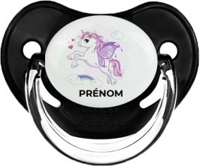 Licorne design-7 avec prénom : Noir classique Tétine embout physiologique