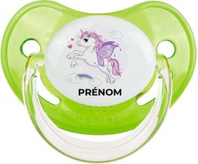 Licorne design-7 avec prénom : Vert classique Tétine embout physiologique