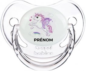 Licorne design-7 avec prénom : Transparent classique Tétine embout physiologique