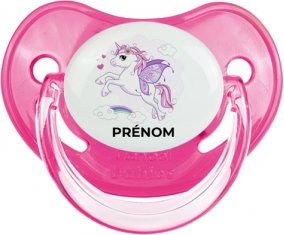 Licorne design-7 avec prénom : Rose classique Tétine embout physiologique
