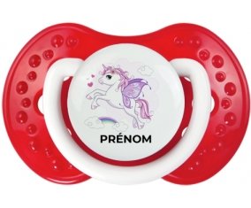 Licorne design-7 avec prénom : Blanc-rouge classique Tétine embout Lovi Dynamic
