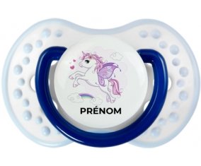Licorne design-7 avec prénom : Marine-blanc-bleu classique Tétine embout Lovi Dynamic