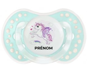 Licorne design-7 avec prénom : Retro-turquoise-lagon classique Tétine embout Lovi Dynamic