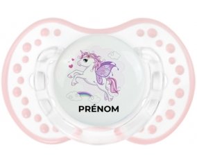Licorne design-7 avec prénom : Retro-blanc-rose-tendre classique Tétine embout Lovi Dynamic