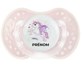 Licorne design-7 avec prénom : Retro-rose-tendre classique Tétine embout Lovi Dynamic