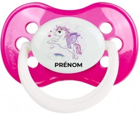 Licorne design-7 avec prénom : Rose foncé classique Tétine embout anatomique