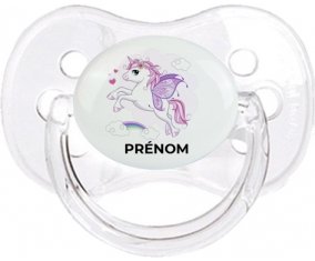 Licorne design-7 avec prénom : Transparent classique Tétine embout cerise