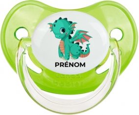 Dragon design-1 avec prénom : Vert classique Tétine embout physiologique