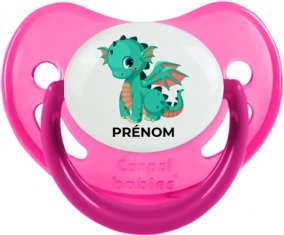 Dragon design-1 avec prénom : Rose phosphorescente Tétine embout physiologique