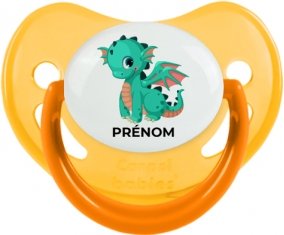 Dragon design-1 avec prénom : Jaune phosphorescente Tétine embout physiologique