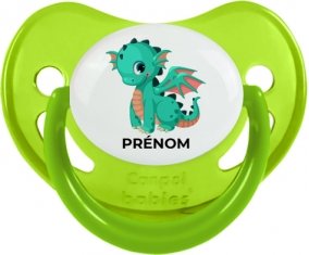 Dragon design-1 avec prénom : Vert phosphorescente Tétine embout physiologique