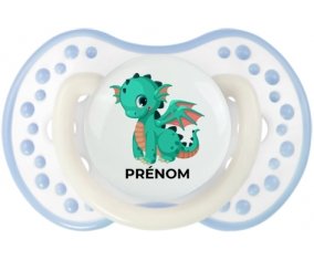 Dragon design-1 avec prénom : Blanc-cyan classique Tétine embout Lovi Dynamic