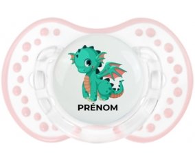 Dragon design-1 avec prénom : Retro-blanc-rose-tendre classique Tétine embout Lovi Dynamic
