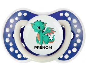 Dragon design-1 avec prénom : Bleu-marine phosphorescente Tétine embout Lovi Dynamic