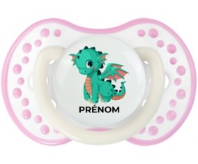 Dragon design-1 avec prénom : Blanc-rose phosphorescente Tétine embout Lovi Dynamic