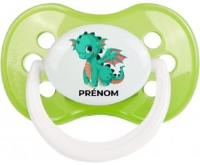 Dragon design-1 avec prénom : Vert classique Tétine embout anatomique