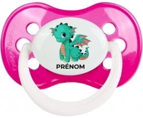 Dragon design-1 avec prénom : Rose foncé classique Tétine embout anatomique