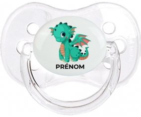 Dragon design-1 avec prénom : Transparent classique Tétine embout cerise