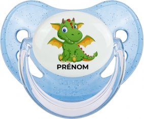 Dragon design-2 avec prénom : Bleue à paillette Tétine embout physiologique