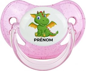Dragon design-2 avec prénom : Rose à paillette Tétine embout physiologique