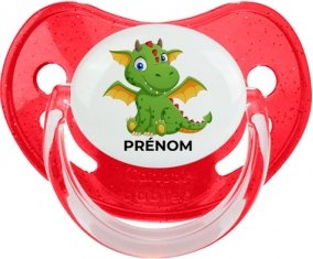 Dragon design-2 avec prénom : Rouge à paillette Tétine embout physiologique