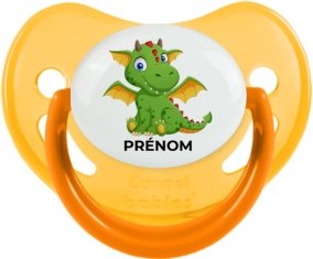 Dragon design-2 avec prénom : Jaune phosphorescente Tétine embout physiologique