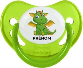 Dragon design-2 avec prénom : Vert phosphorescente Tétine embout physiologique