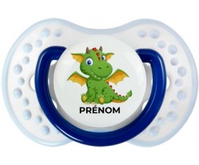 Dragon design-2 avec prénom : Marine-blanc-bleu classique Tétine embout Lovi Dynamic
