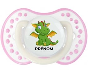Dragon design-2 avec prénom : Blanc-rose phosphorescente Tétine embout Lovi Dynamic