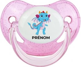 Dragon design-3 avec prénom : Rose à paillette Tétine embout physiologique