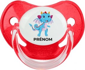 Dragon design-3 avec prénom : Rouge à paillette Tétine embout physiologique