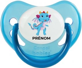 Dragon design-3 avec prénom : Bleue phosphorescente Tétine embout physiologique