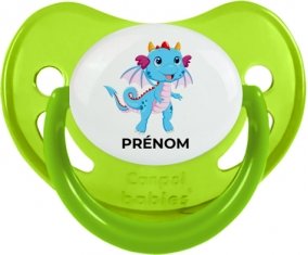 Dragon design-3 avec prénom : Vert phosphorescente Tétine embout physiologique