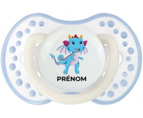 Dragon design-3 avec prénom : Blanc-cyan classique Tétine embout Lovi Dynamic