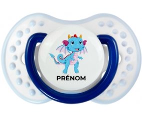 Dragon design-3 avec prénom : Marine-blanc-bleu classique Tétine embout Lovi Dynamic