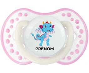 Dragon design-3 avec prénom : Blanc-rose phosphorescente Tétine embout Lovi Dynamic