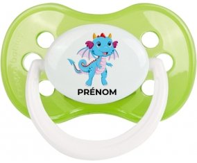 Dragon design-3 avec prénom : Vert classique Tétine embout anatomique