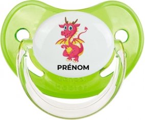Dragon design-4 avec prénom : Vert classique Tétine embout physiologique