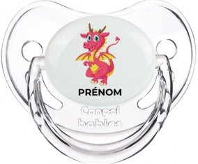 Dragon design-4 avec prénom : Transparent classique Tétine embout physiologique