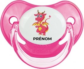 Dragon design-4 avec prénom : Rose classique Tétine embout physiologique