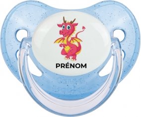 Dragon design-4 avec prénom : Bleue à paillette Tétine embout physiologique