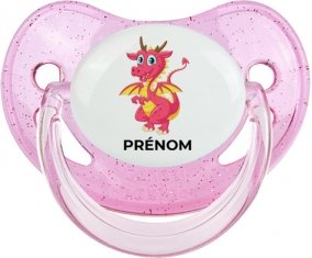 Dragon design-4 avec prénom : Rose à paillette Tétine embout physiologique