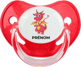 Dragon design-4 avec prénom : Rouge à paillette Tétine embout physiologique