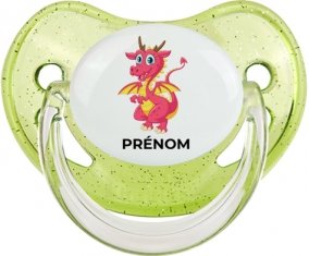 Dragon design-4 avec prénom : Vert à paillette Tétine embout physiologique