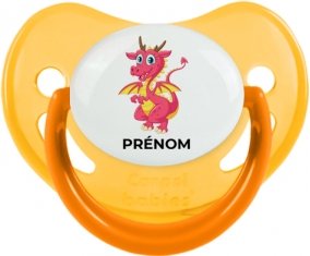Dragon design-4 avec prénom : Jaune phosphorescente Tétine embout physiologique
