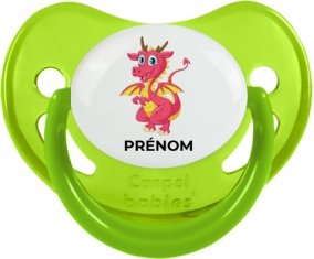 Dragon design-4 avec prénom : Vert phosphorescente Tétine embout physiologique