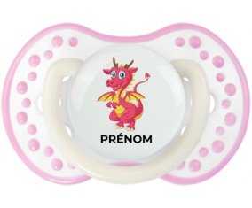 Dragon design-4 avec prénom : Blanc-rose phosphorescente Tétine embout Lovi Dynamic