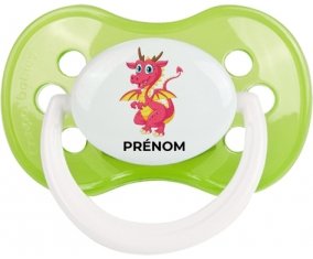 Dragon design-4 avec prénom : Vert classique Tétine embout anatomique