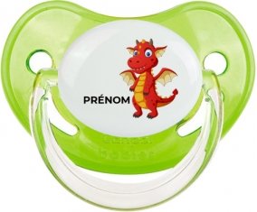 Dragon design-5 avec prénom : Vert classique Tétine embout physiologique