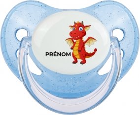 Dragon design-5 avec prénom : Bleue à paillette Tétine embout physiologique